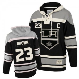 Old Time Hockey Los Angeles Kings 23 Men's Dustin Brown Authentic Black Sawyer Hooded Sweatshirt NHL Jersey