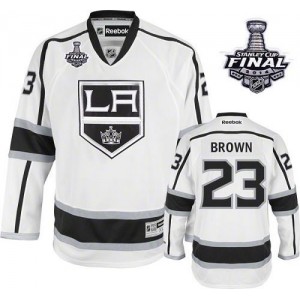 Reebok Los Angeles Kings 23 Youth Dustin Brown Premier White Away 2014 Stanley Cup NHL Jersey