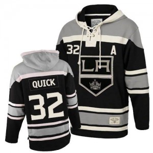 Old Time Hockey Los Angeles Kings 32 Men's Jonathan Quick Authentic Black Sawyer Hooded Sweatshirt NHL Jersey