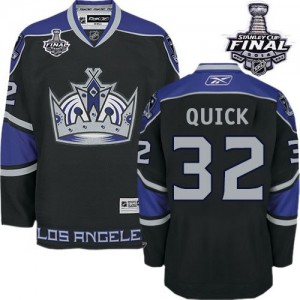 Reebok Los Angeles Kings 32 Men's Jonathan Quick Authentic Black Third 2014 Stanley Cup NHL Jersey