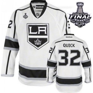 Reebok Los Angeles Kings 32 Men's Jonathan Quick Authentic White Away 2014 Stanley Cup NHL Jersey