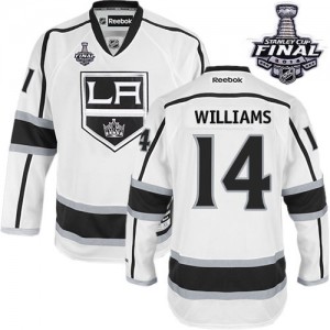 Reebok Los Angeles Kings 14 Men's Justin Williams Premier White Away 2014 Stanley Cup NHL Jersey