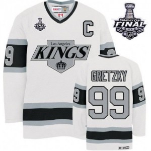 CCM Los Angeles Kings 99 Men's Wayne Gretzky Authentic White Throwback 2014 Stanley Cup NHL Jersey