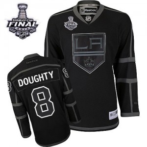 Reebok Los Angeles Kings 8 Men's Drew Doughty Authentic Black Ice 2014 Stanley Cup NHL Jersey