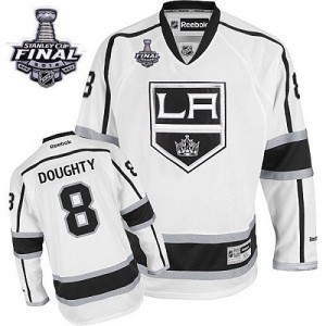 Reebok Los Angeles Kings 8 Men's Drew Doughty Authentic White Away 2014 Stanley Cup NHL Jersey