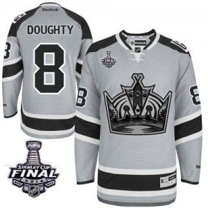 Reebok Los Angeles Kings 8 Men's Drew Doughty Premier Grey 2014 Stadium Series 2014 Stanley Cup NHL Jersey