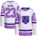 Adidas Los Angeles Kings Men's Dustin Brown Authentic White/Purple Hockey Fights Cancer Primegreen NHL Jersey