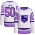 Adidas Los Angeles Kings Men's Sean Durzi Authentic White/Purple Hockey Fights Cancer Primegreen NHL Jersey