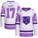 Adidas Los Angeles Kings Men's Bill Flett Authentic White/Purple Hockey Fights Cancer Primegreen NHL Jersey
