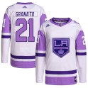 Adidas Los Angeles Kings Men's Tony Granato Authentic White/Purple Hockey Fights Cancer Primegreen NHL Jersey