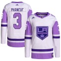 Adidas Los Angeles Kings Men's Dion Phaneuf Authentic White/Purple Hockey Fights Cancer Primegreen NHL Jersey