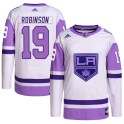 Adidas Los Angeles Kings Men's Larry Robinson Authentic White/Purple Hockey Fights Cancer Primegreen NHL Jersey