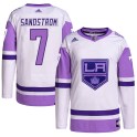 Adidas Los Angeles Kings Youth Tomas Sandstrom Authentic White/Purple Hockey Fights Cancer Primegreen NHL Jersey