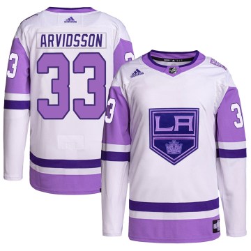 Adidas Los Angeles Kings Men's Viktor Arvidsson Authentic White/Purple Hockey Fights Cancer Primegreen NHL Jersey