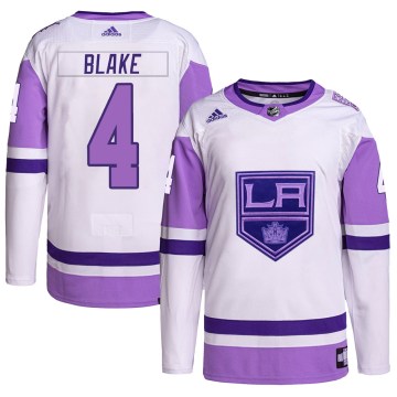 Adidas Los Angeles Kings Men's Rob Blake Authentic White/Purple Hockey Fights Cancer Primegreen NHL Jersey