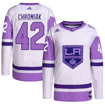 Adidas Los Angeles Kings Men's Martin Chromiak Authentic White/Purple Hockey Fights Cancer Primegreen NHL Jersey