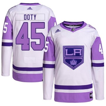 Adidas Los Angeles Kings Men's Jacob Doty Authentic White/Purple Hockey Fights Cancer Primegreen NHL Jersey