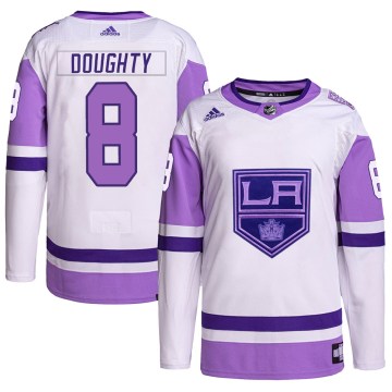 Adidas Los Angeles Kings Men's Drew Doughty Authentic White/Purple Hockey Fights Cancer Primegreen NHL Jersey