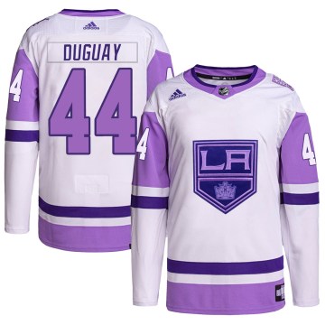 Adidas Los Angeles Kings Men's Ron Duguay Authentic White/Purple Hockey Fights Cancer Primegreen NHL Jersey