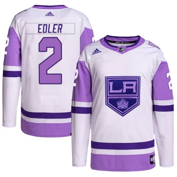 Adidas Los Angeles Kings Men's Alexander Edler Authentic White/Purple Hockey Fights Cancer Primegreen NHL Jersey