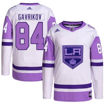 Adidas Los Angeles Kings Men's Vladislav Gavrikov Authentic White/Purple Hockey Fights Cancer Primegreen NHL Jersey