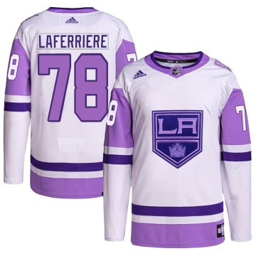 Adidas Los Angeles Kings Men's Alex Laferriere Authentic White/Purple Hockey Fights Cancer Primegreen NHL Jersey