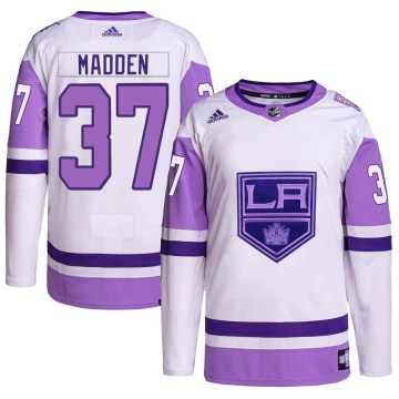 Adidas Los Angeles Kings Men's Tyler Madden Authentic White/Purple Hockey Fights Cancer Primegreen NHL Jersey
