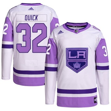 Adidas Los Angeles Kings Men's Jonathan Quick Authentic White/Purple Hockey Fights Cancer Primegreen NHL Jersey