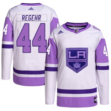 Adidas Los Angeles Kings Men's Robyn Regehr Authentic White/Purple Hockey Fights Cancer Primegreen NHL Jersey