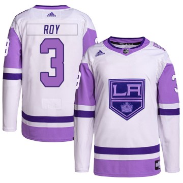 Adidas Los Angeles Kings Men's Matt Roy Authentic White/Purple Hockey Fights Cancer Primegreen NHL Jersey