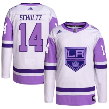Adidas Los Angeles Kings Men's Dave Schultz Authentic White/Purple Hockey Fights Cancer Primegreen NHL Jersey