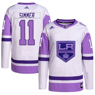 Adidas Los Angeles Kings Men's Charlie Simmer Authentic White/Purple Hockey Fights Cancer Primegreen NHL Jersey