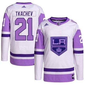 Adidas Los Angeles Kings Men's Vladimir Tkachev Authentic White/Purple Hockey Fights Cancer Primegreen NHL Jersey