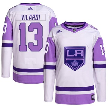 Adidas Los Angeles Kings Men's Gabriel Vilardi Authentic White/Purple Hockey Fights Cancer Primegreen NHL Jersey