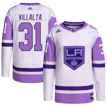 Adidas Los Angeles Kings Men's Matt Villalta Authentic White/Purple Hockey Fights Cancer Primegreen NHL Jersey