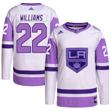 Adidas Los Angeles Kings Men's Tiger Williams Authentic White/Purple Hockey Fights Cancer Primegreen NHL Jersey