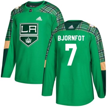 Adidas Los Angeles Kings Youth Tobias Bjornfot Authentic Green St. Patrick's Day Practice NHL Jersey
