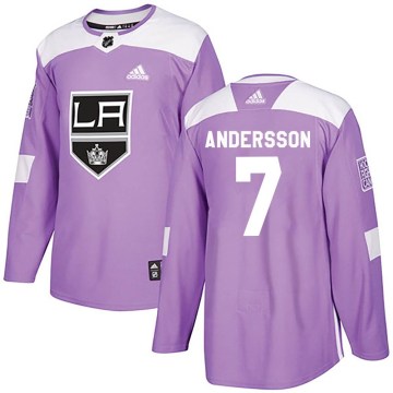 Adidas Los Angeles Kings Men's Lias Andersson Authentic Purple Fights Cancer Practice NHL Jersey