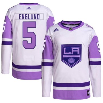 Adidas Los Angeles Kings Youth Andreas Englund Authentic White/Purple Hockey Fights Cancer Primegreen NHL Jersey
