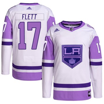 Adidas Los Angeles Kings Youth Bill Flett Authentic White/Purple Hockey Fights Cancer Primegreen NHL Jersey
