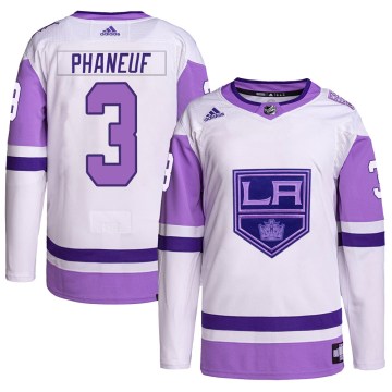 Adidas Los Angeles Kings Youth Dion Phaneuf Authentic White/Purple Hockey Fights Cancer Primegreen NHL Jersey