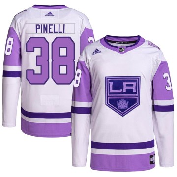 Adidas Los Angeles Kings Youth Francesco Pinelli Authentic White/Purple Hockey Fights Cancer Primegreen NHL Jersey