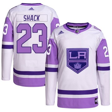 Adidas Los Angeles Kings Youth Eddie Shack Authentic White/Purple Hockey Fights Cancer Primegreen NHL Jersey