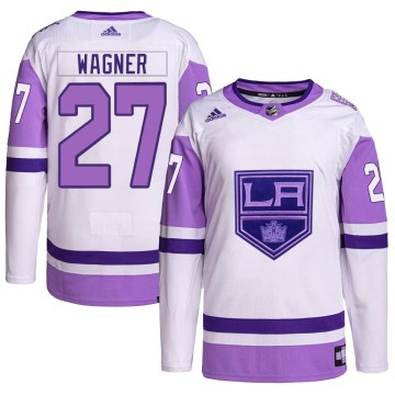 Adidas Los Angeles Kings Youth Austin Wagner Authentic White/Purple Hockey Fights Cancer Primegreen NHL Jersey