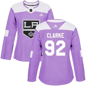 Adidas Los Angeles Kings Women's Brandt Clarke Authentic Purple Fights Cancer Practice NHL Jersey