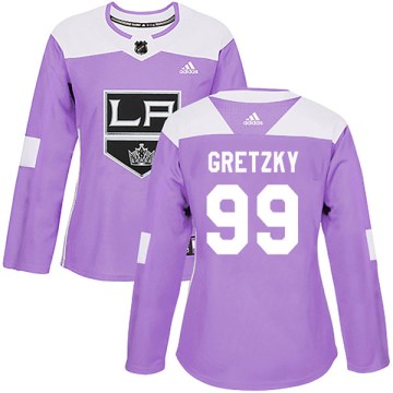 Adidas Los Angeles Kings Women's Wayne Gretzky Authentic Purple Fights Cancer Practice NHL Jersey