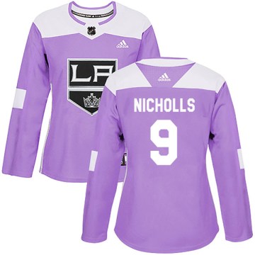 Adidas Los Angeles Kings Women's Bernie Nicholls Authentic Purple Fights Cancer Practice NHL Jersey