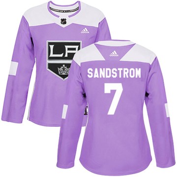 Adidas Los Angeles Kings Women's Tomas Sandstrom Authentic Purple Fights Cancer Practice NHL Jersey