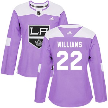Adidas Los Angeles Kings Women's Tiger Williams Authentic Purple Fights Cancer Practice NHL Jersey
