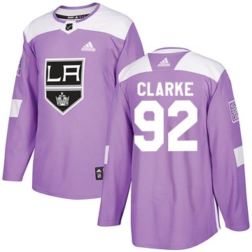 Adidas Los Angeles Kings Youth Brandt Clarke Authentic Purple Fights Cancer Practice NHL Jersey